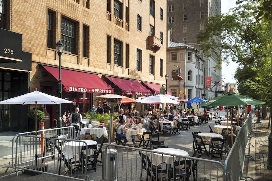 a philadelphia street shut down to allow for expanded outdoor dining in philadelphia this weekend 