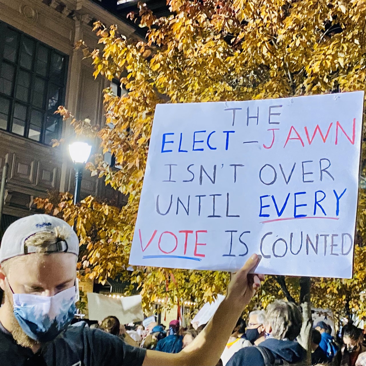 an elect jawn sign at the philly party