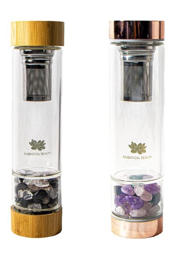 water bottle with crystals