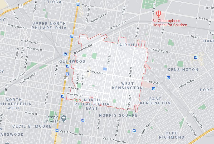 a map of the philadelphia zip code 19133, which is the first location served by the new dolly parton imagination library in philadelphia