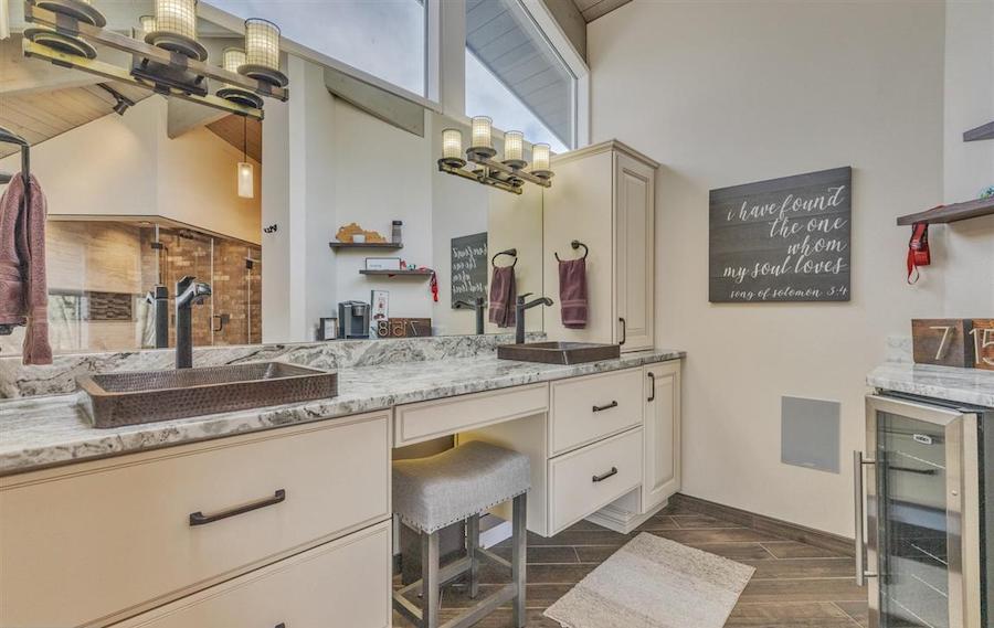primary bathroom vanities and beverage chiller