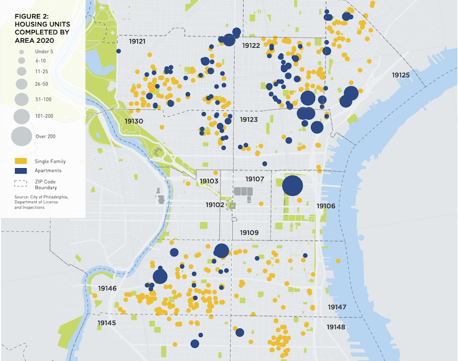 center city housing report map of units completed in 2020