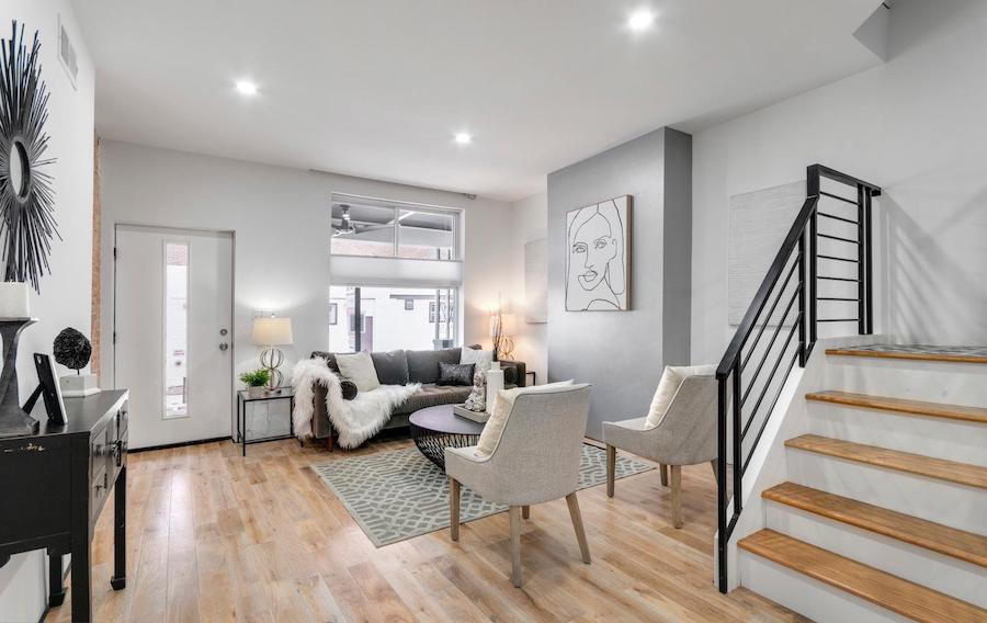 house for sale rebuilt walnut hill rowhouse living room