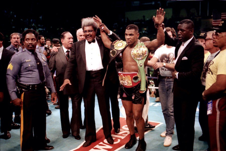 in a memorable atlantic city boxing moment, mike tyson after defeating michael spinks
