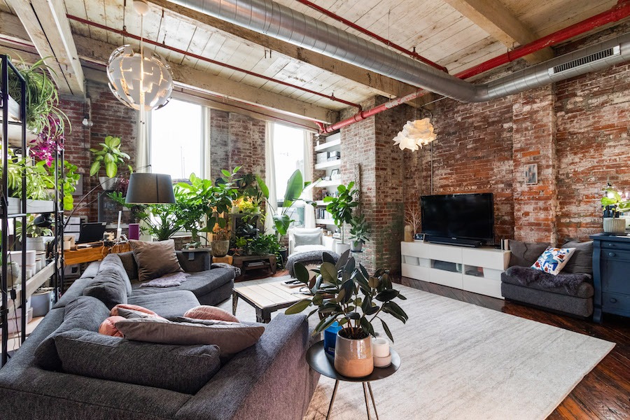 condo for sale Fishtown warehouse loft living room