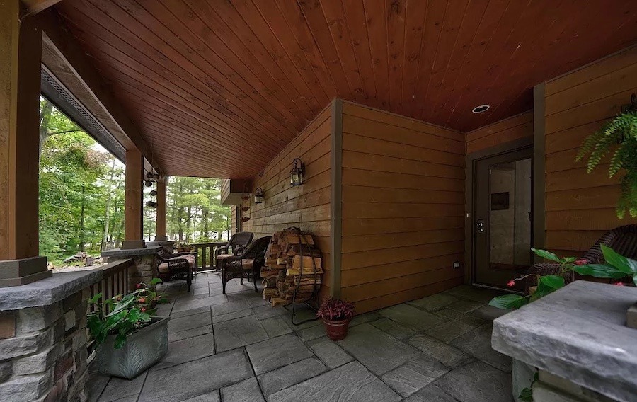 house for sale Paupack lakeside contemporary front porch