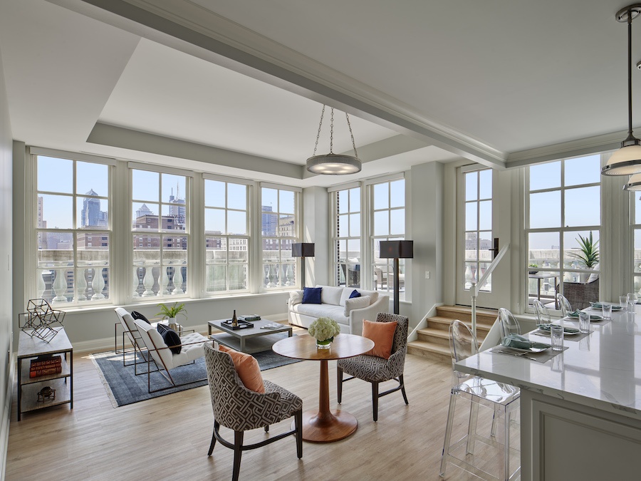 the Curtis penthouse profile living-dining room