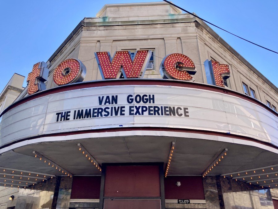 the marquee of the tower theatre, home to the van gogh experience just outside Philadelphia