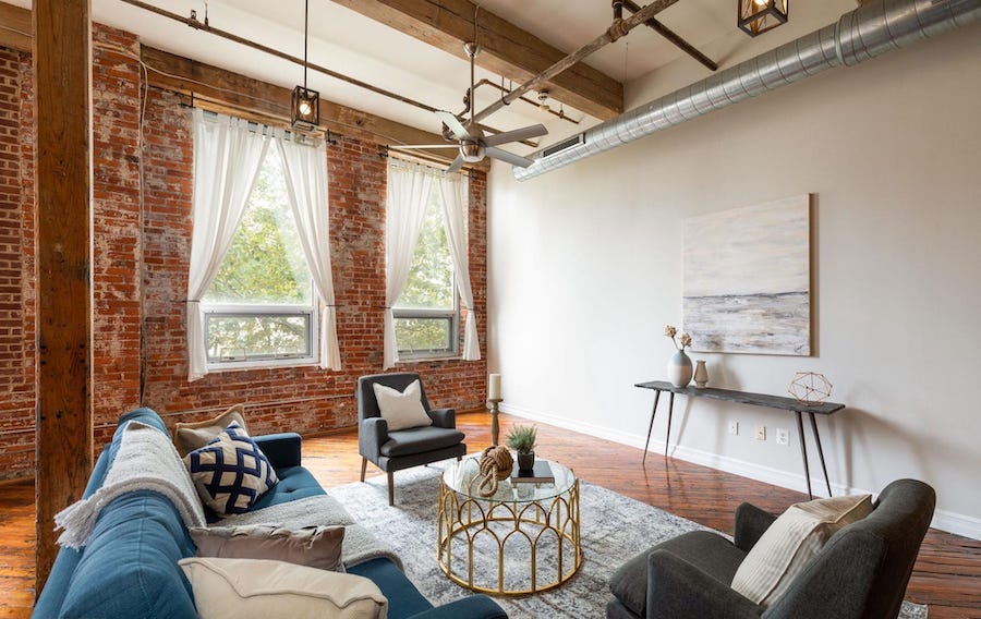 condo for sale fishtown factory loft living room