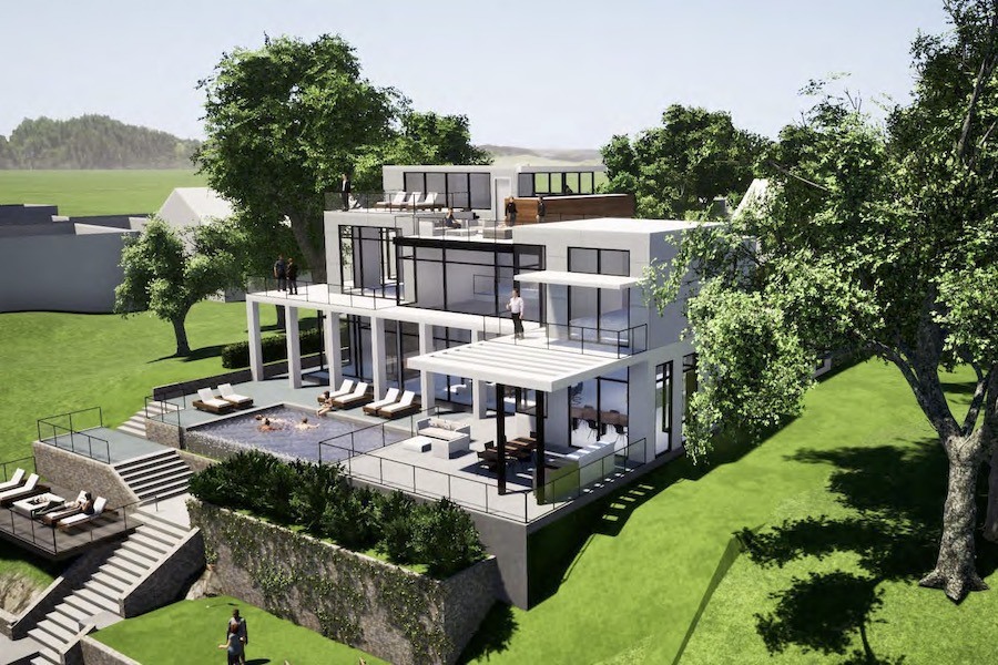 house for sale new hope custom modern overhead view of waterfront elevation