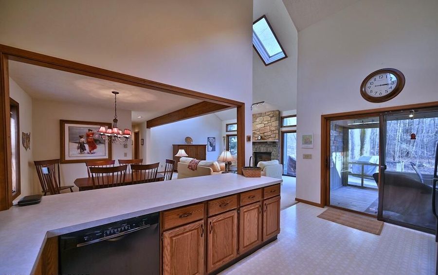 kitchen, dining room, great room, sun porch
