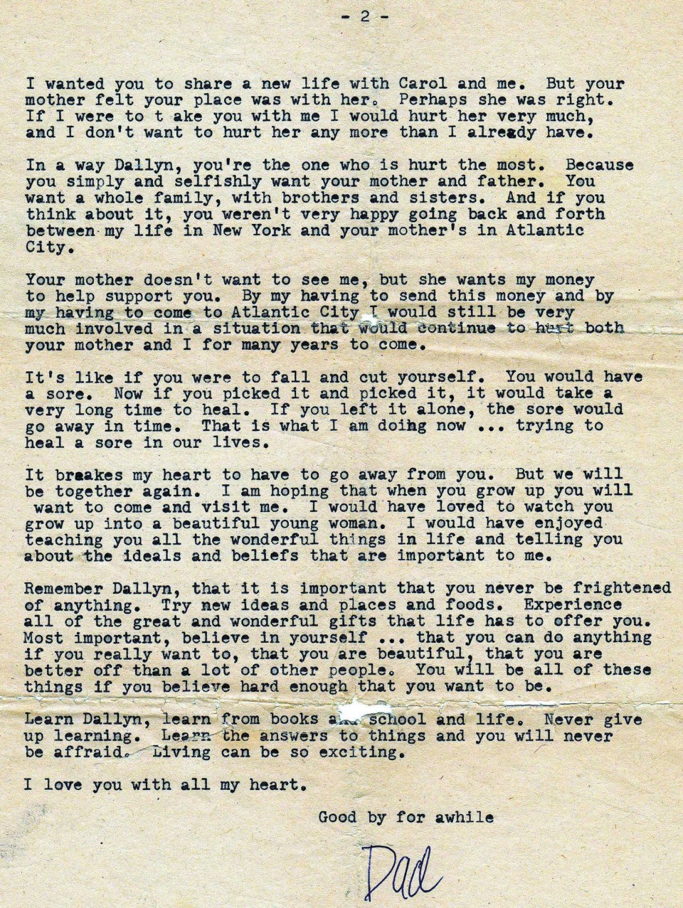 a letter to dallyn pavey from gene pavey