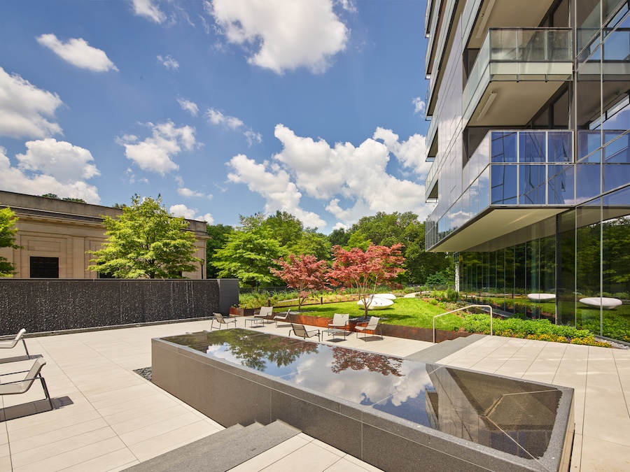 2100 hamilton opening reflecting pool and waterfall