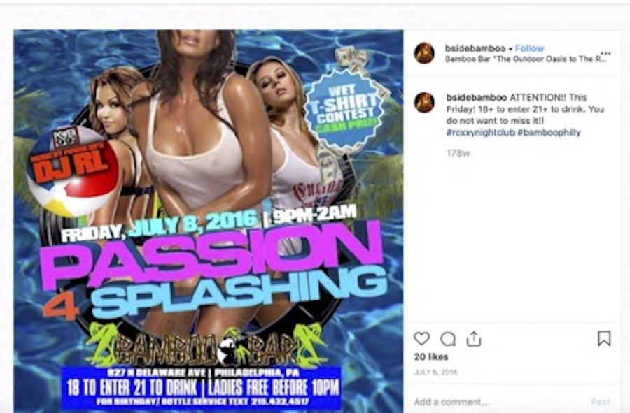 A photo Keeley Hazell in an ad allegedly run by the Roxxy/Bamboo Club, according to the lawsuit