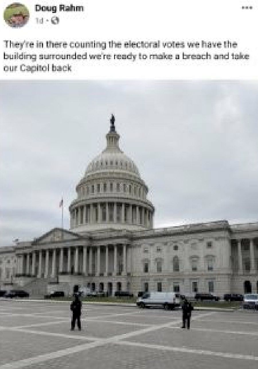 a facebook post made by doug rahm on the day of the Capitol riot