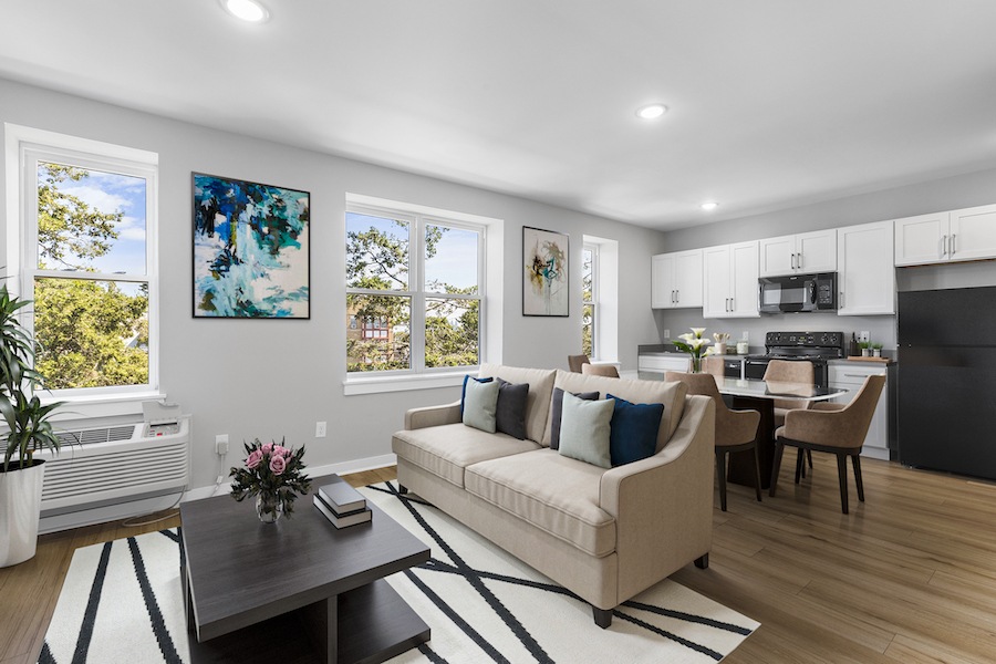 overbrook lofts apartment profile model unit living room