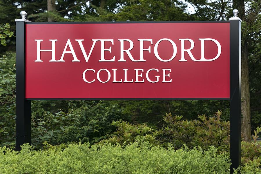 a sign at Haverford College, the prestigious Main Line school that is the defendant in a civil lawsuit filed by a senior who says he was the victim of a false rumor that he raped another student