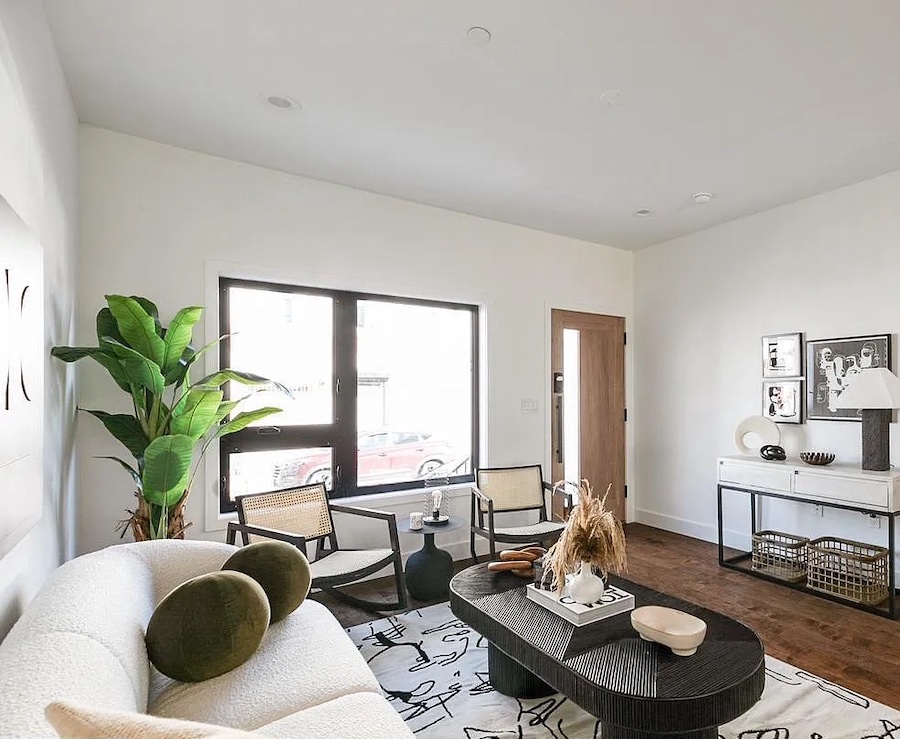 house for sale grays ferry designer rowhouse living room