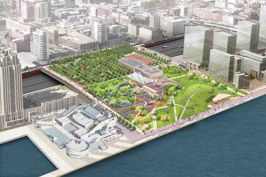 a rendering of the I-95 cap currently under construction in the Old City neighborhood of Philadelphia