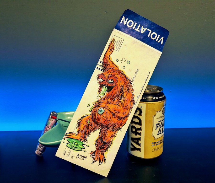 anti-ppa art featuring gritty on a philadelphia parking ticket envelope