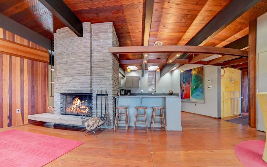 great room bar and fireplace