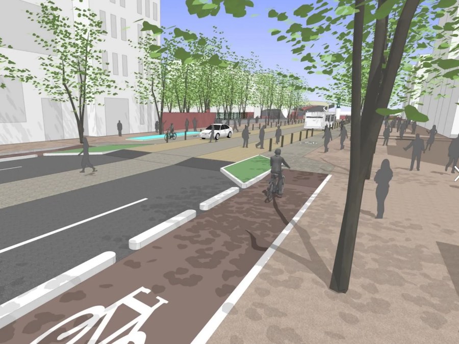 bike lanes in old city with concrete barriers