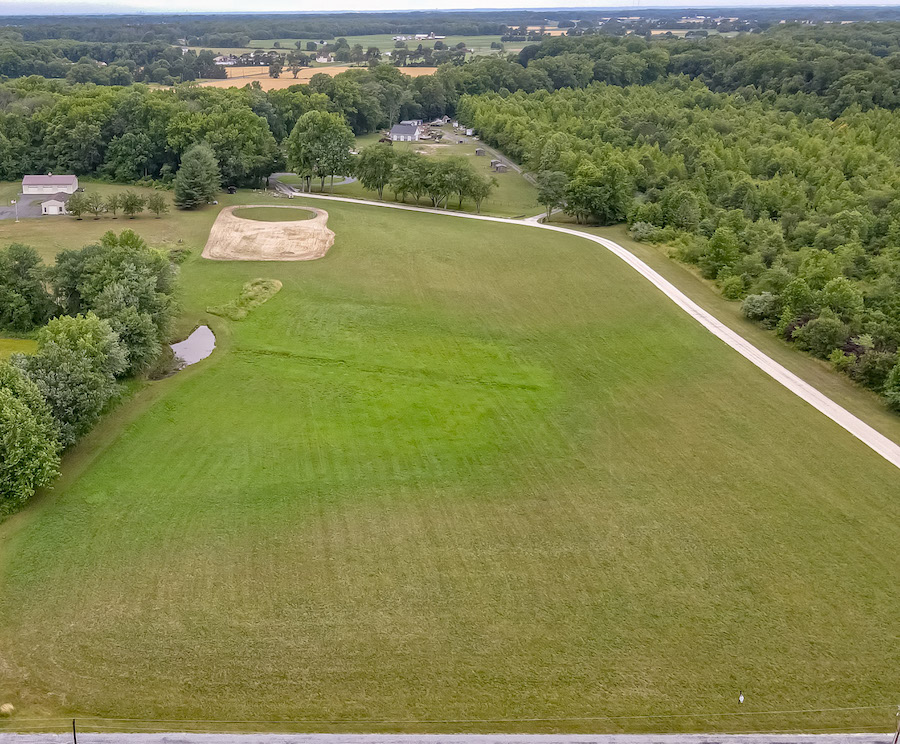 Aerial view of farm from rear