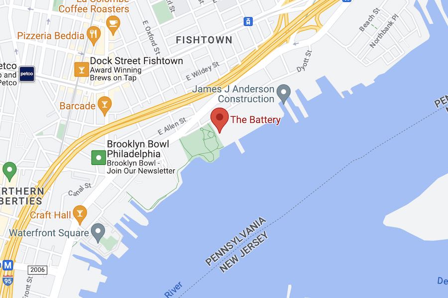 A map showing the location of Riversuites, the new waterfront hotel in Fishtown from Rivers Casino (Google Maps)