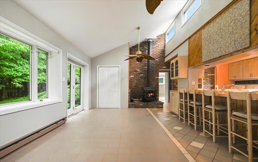 house for sale honesdale contemporary rancher Living room and kitchen