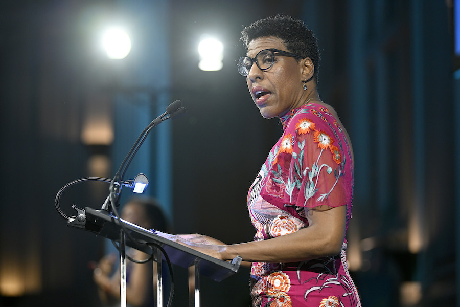 ayana mathis, author of the new book the unsettled, speaking at the Literacy Partners 2023 Gala