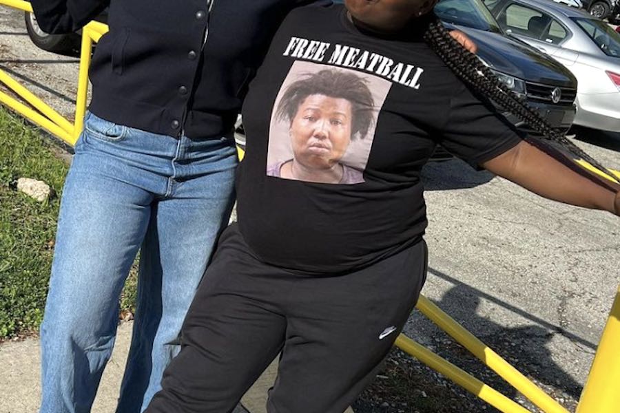 a "Free Meatball" t-shirt showing the mugshot of Meatball aka Dayjia Blackwell. Police arrested for looting in Philadelphia last week.