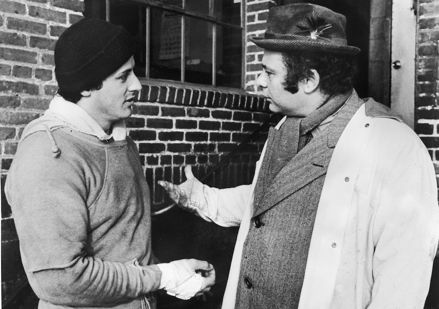 Sylvester Stallone and Burt Young on the set of <em>Rocky</em>