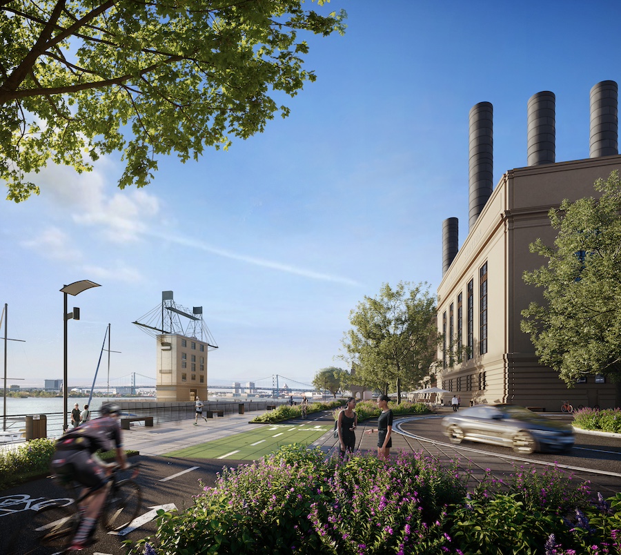 the battery apartment profile rendering of bike path along the delaware