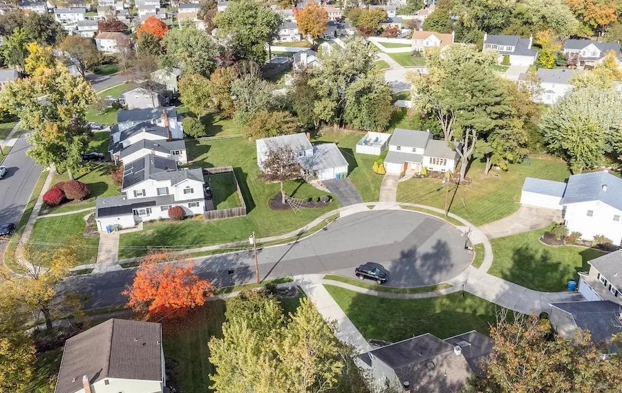 house for sale cherry hill mid-century split-level aerial view of Hickory Lane