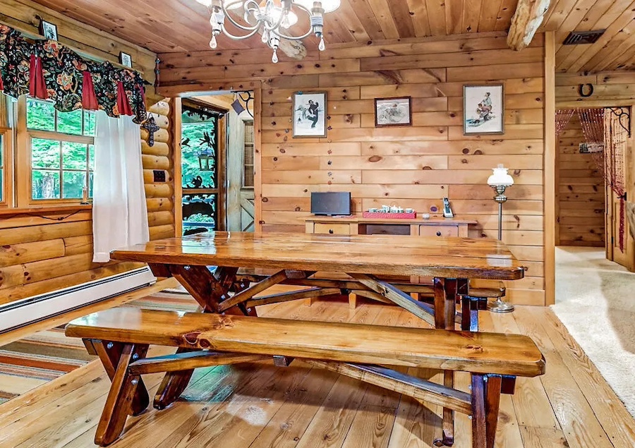 house for sale lake ariel log house dining room