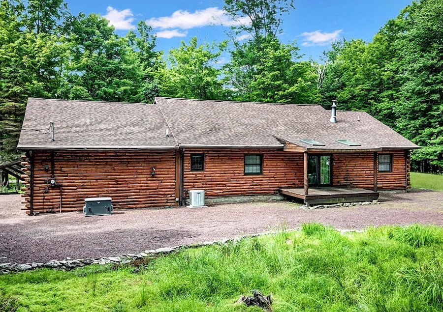 house for sale lake ariel log house exterior rear