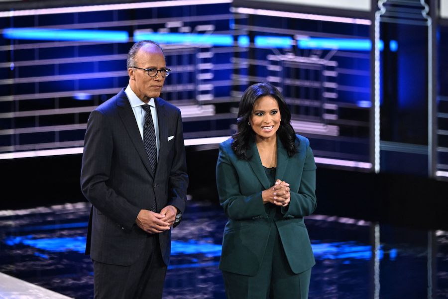 Kristen Welker at the Republican presidential debate along with fellow moderator Lester Holt