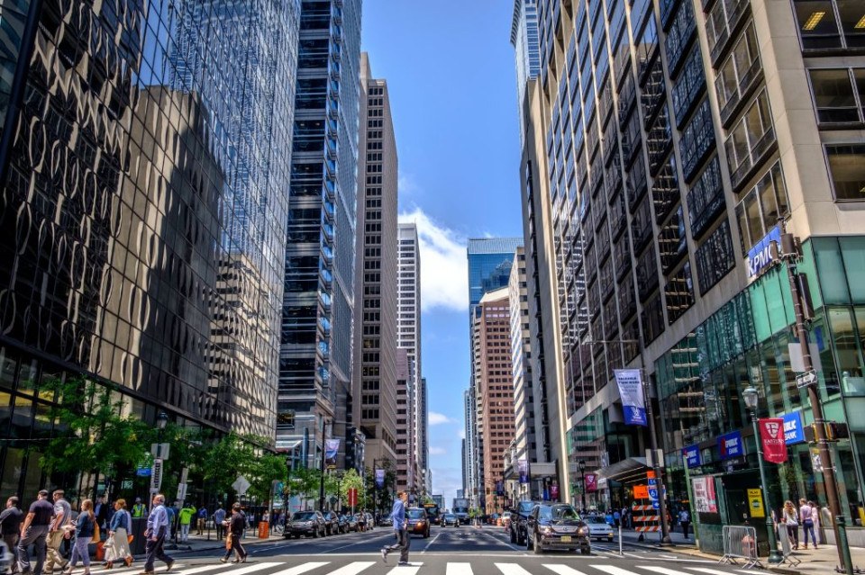 A photo of Philadelphia's business district. Allan Domb says that creating better jobs will help alleviate poverty in Philadelphia.
