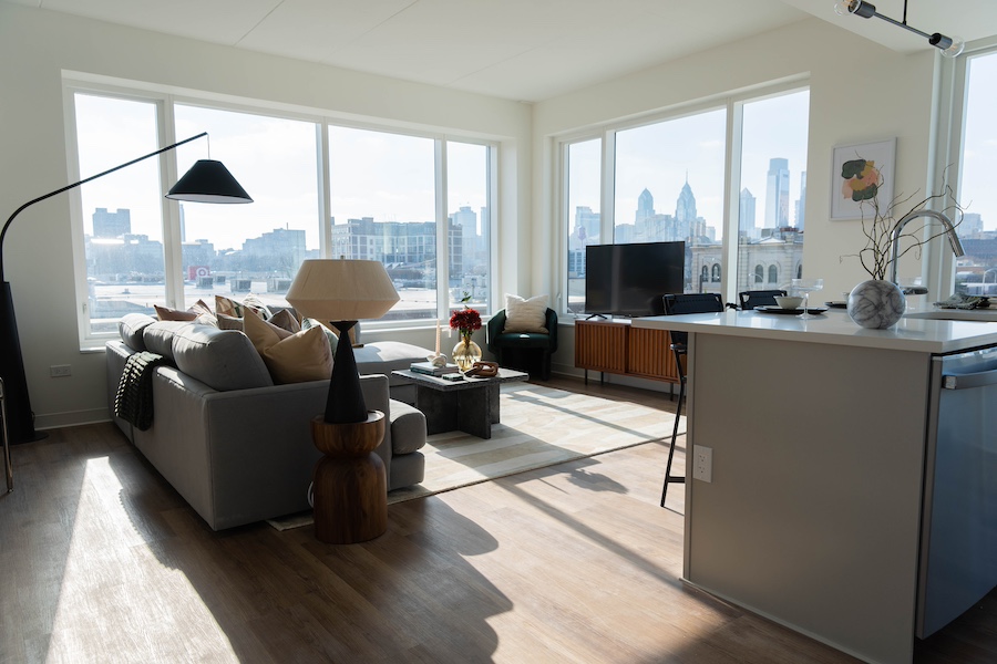 Living room, corner model apartment