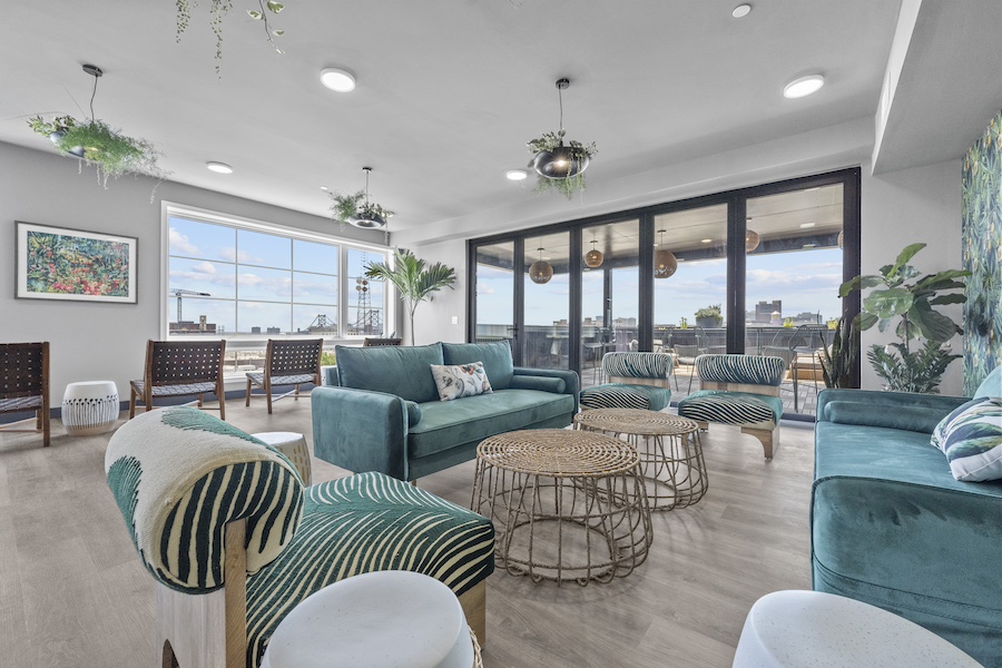 the quincy apartment profile top-floor community lounge