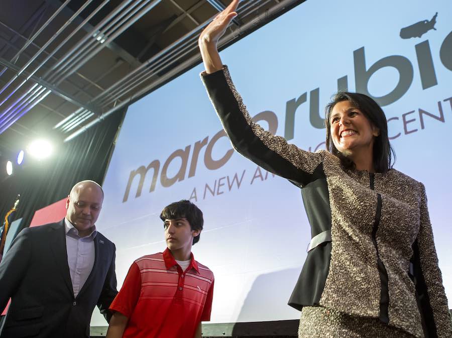 Nikki Haley trailed by Nalin Haley and her husband, Michael Haley, in 2016