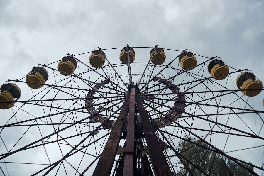 an abandoned carnival ride
