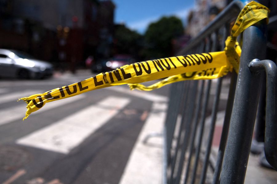 The scene on South Street in Philadelphia after a mass shooting in 2022, back when the Philadelphia homicide rate was soaring