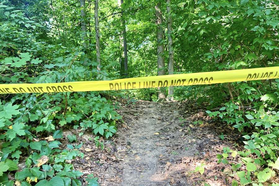An entrance to West Philadelphia's Morris Park, where a body was found hanging from a tree on Sunday morning