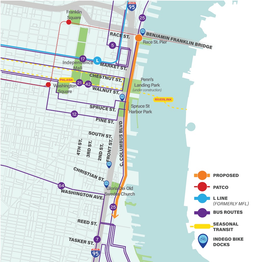 map of transit services on the delaware riverfront