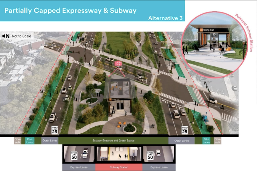 route for change town hall subway and freeway