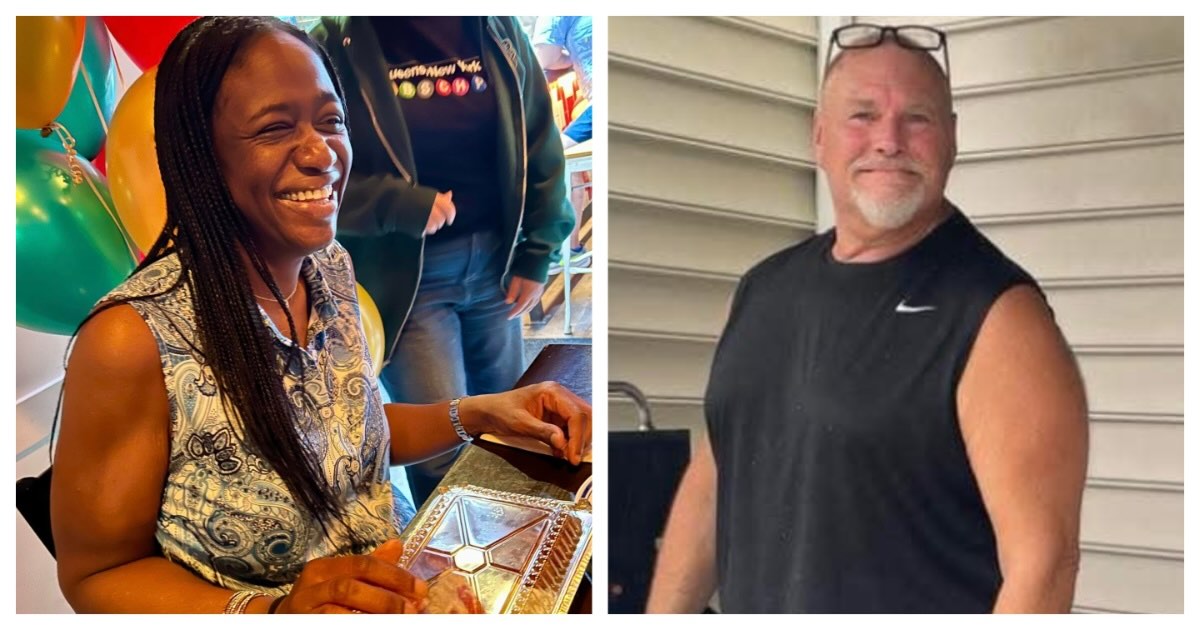 A photo of Drexel Hill resident Juliette Warren, a blind marathon runner who hosted a barbecue for 45 people with disabilities, and a photo of Delco resident Steve Kitchens, who saved the barbecue after a cook Warren had hired canceled on her at the last minute. 