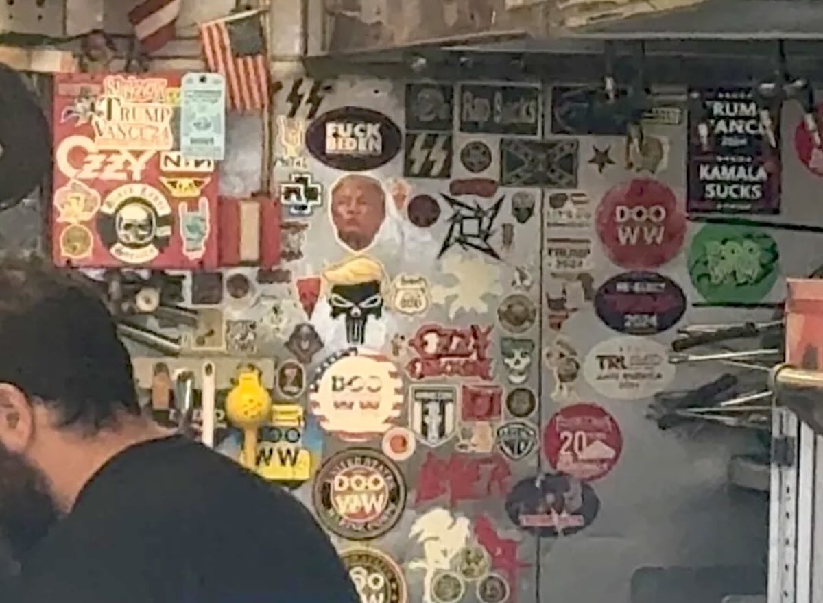 Nazi stickers at Wildwood's Franconi's Pizza, which sources say was shut down on Friday afternoon due to a bomb threat. Franconi's Pizza removed the stickers days ago.