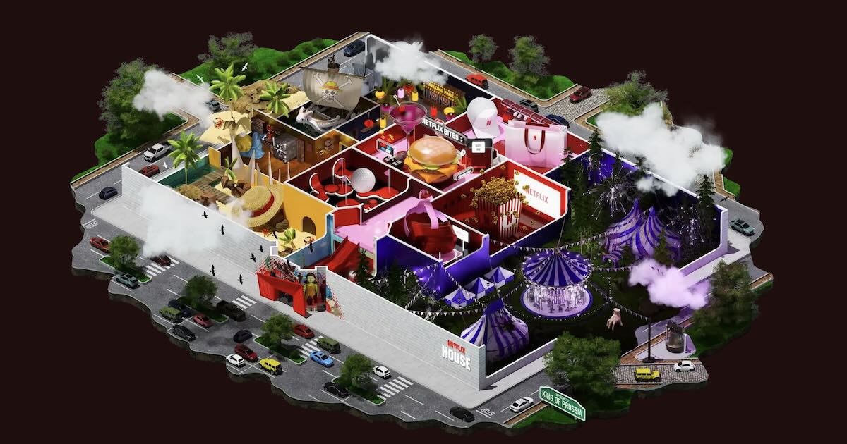 An aerial illustration of Netflix House King of Prussia (image via Netflix)