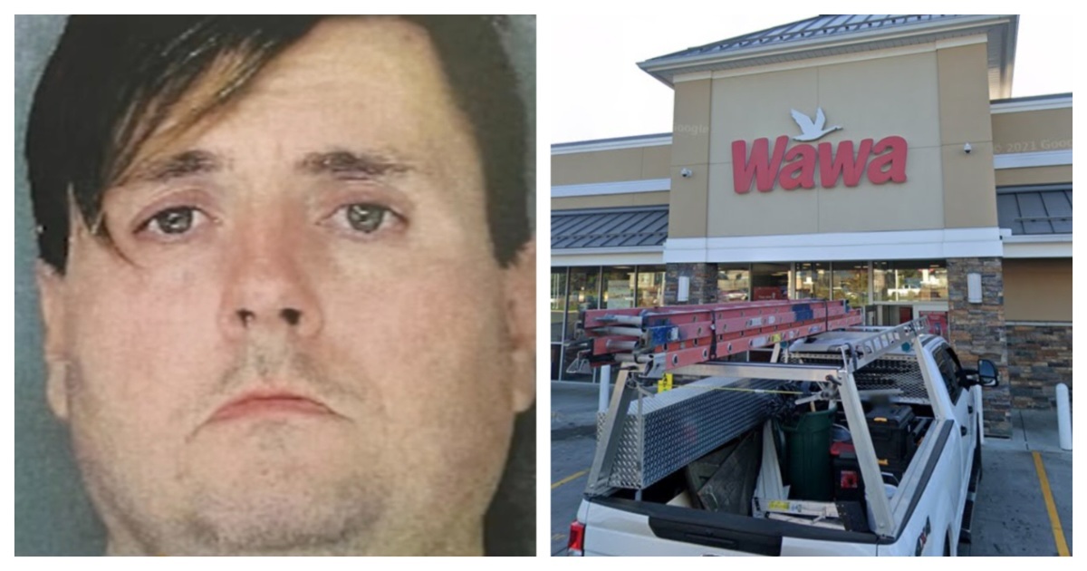 Delco resident Ryan Campbell who was arrested on public indecency and weapons charges outside this Wawa